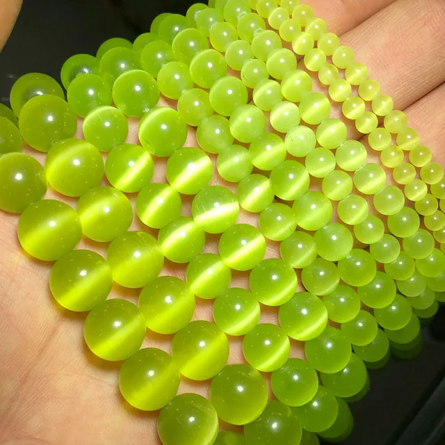 JHNBY Mixed Colors Cat's Eye opal Natural Stone 4/6/8/10/12MM Spacer glass Loose beads for Jewelry making DIY bracelets Findings Olive green