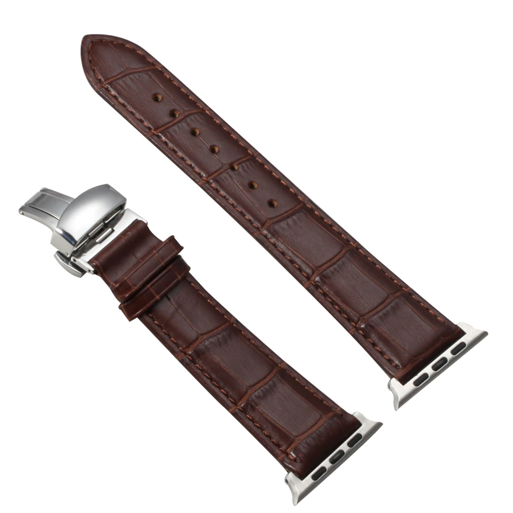 Brown Ремешок для Apple Watch, кожаный ремешок, пряжка для iWatch, аксессуары для серии 1/2/3/4, ремешок для часов 38 мм, 40 мм, 42 мм, 44 мм - Цвет ремешка: Brown