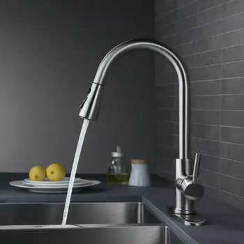 

Stainless Steel Kitchen Sink Single Handle Faucet Swivel Pull Out Spray Mix Tap Replacement Faucets And Accessories