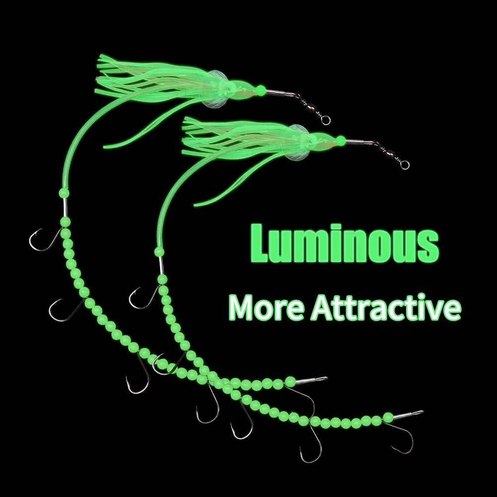 #4 Fishing Lure Bait 2pcs/4pcs Saltwater Luminous Longtail Octopus Steel Wire Rig Barracuda Eel Small Mackerel