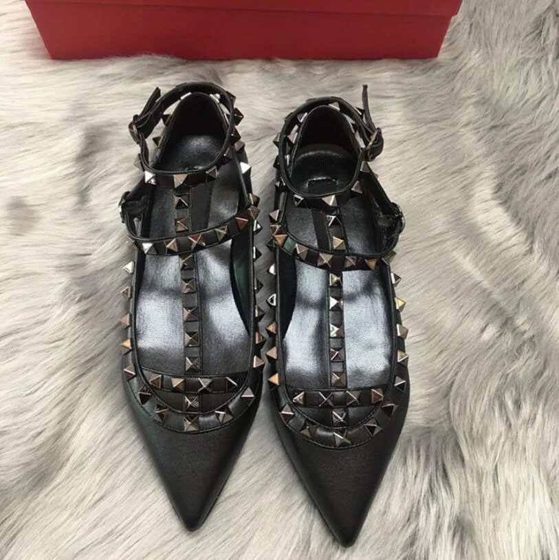 Г. Новые балетки с заклепками, женская летняя модная обувь сандалии на плоской подошве с острым носком тонкий плоский каблук размера плюс 35-43