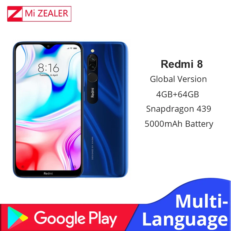 Глобальная версия Xiao Redmi 8 смартфон 4 Гб ОЗУ 64 Гб ПЗУ Snapdragon 439 10 Вт Быстрая зарядка 5000 мА батарея мобильного телефона