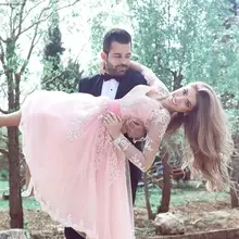 Дешевые Said Mhamad розовое Короткое свадебное платье длинный рукав из тюли длиной до колена полуодежда вечерние платья плюс размер