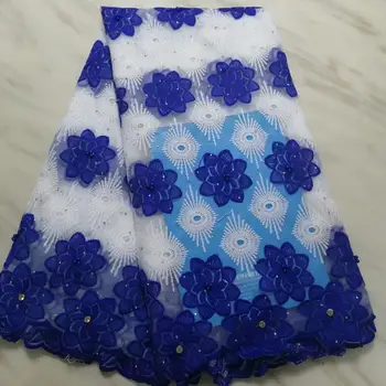 

New African Lace Fabric,2019 Royal Blue White Embroidered Nigerian Lace Fabric,French Tulle Lace Fabric For Wedding Party Lace