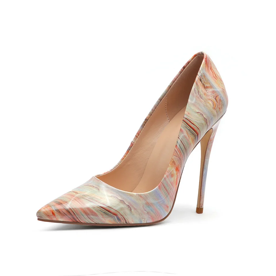

EshtonShero Ladies Printing Leather Pumps Pointed Toe Pointed Toe Super High Heels For Wedding Platform Pink Bride Size 3-12