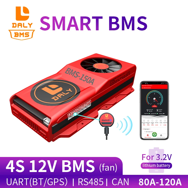 016 вентилятор Smart BMS LiFePO4 4S 12V Bluetooth App 80A 100A 120A 250A UART NTC Солнечный инвертор|Аксессуары