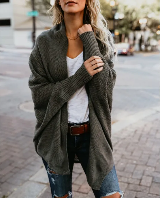 New Fashion Cardigans Women 2019Autumn Winter Warm Knitted Batwing Sleeve Loose Long Knitted Sweater Coat Female Casual Cardigan