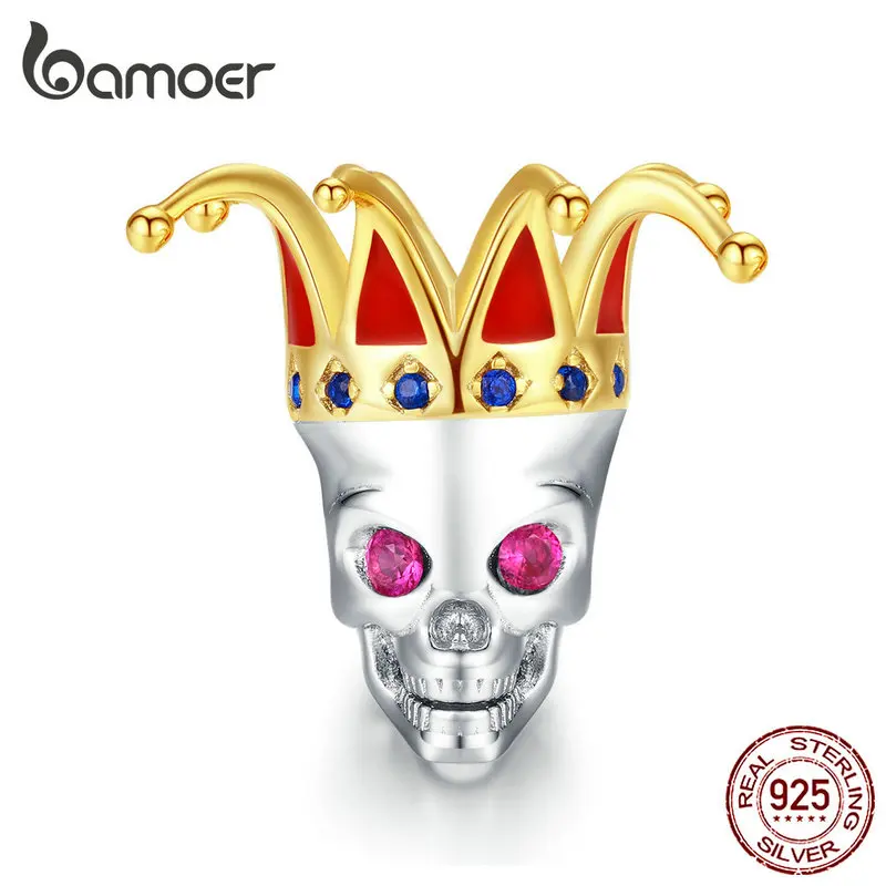 Bamoer 925 пробы Серебряный Джокер Череп Призрак бусины Шарм Подходит серебряный браслет на Хэллоуин фестиваль коллекция