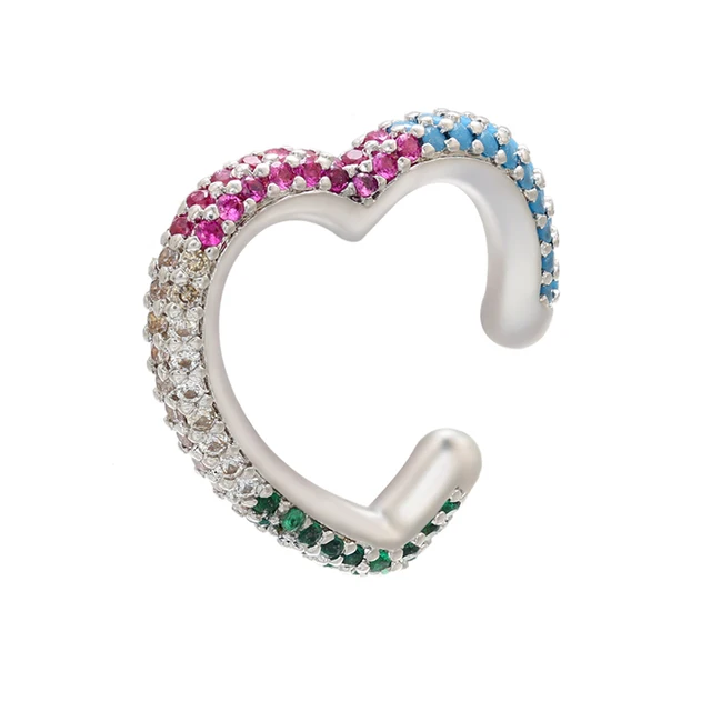 ZHUKOU 1piece 2020 CZ heart Crystal Ear Cuff Earring Fake piercing clips on earrings for women gold/silver color ear Clip VE132 silver mix color
