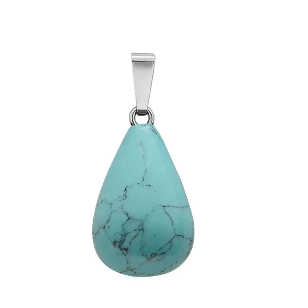 Turquoise ASHMITA для женщин натуральный камень капли воды кулон Круглый слеза подвески в виде Капли Ювелирные изделия ожерелье серьги для DIY изготовления - Окраска металла: Turquoise
