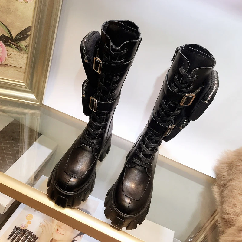 Мини-сумки; сапоги; женская обувь до колена; женская обувь с мешочком; Zapatos De Mujer; Botas Mujer; монолитные военные ботинки; женские ботинки на платформе
