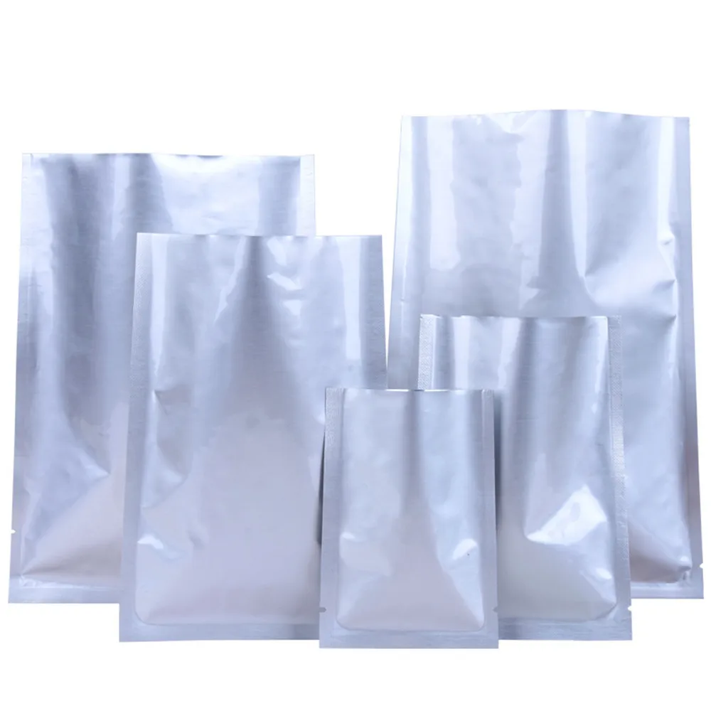 100Pcs Pure Mylar Foil Open Top Bag Tear Notch Heat Vacuum Seal Food Ground Coffee Snack Candy Cookies Packaging Pouches zip lock bag