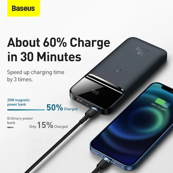 Baseus Power Bank 10000mAh Wireless Charger PD 20W Fast Charger External Battery Portable wireless charging