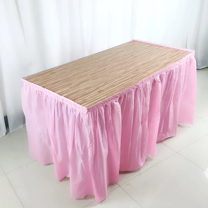 Пластиковая юбка для стола, одноразовая юбка для стола, прямоугольная юбка для стола, одноцветная юбка для стола для свадебной вечеринки, домашний текстиль - Цвет: Pink