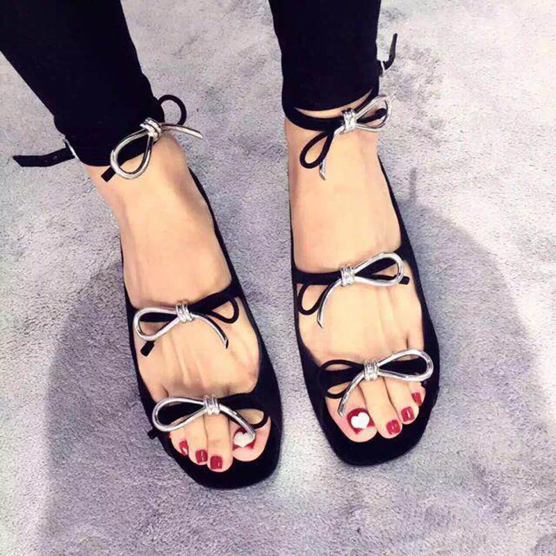 

2019 Hot Brand Designer Zapatos Mujer Butterfly Knot Embellished Chaussures Femmes Buckle Design Woman Flats Chic Peep Toe
