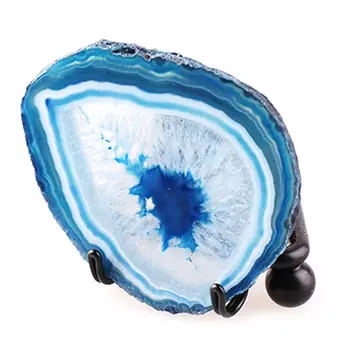 

Irregular Natural Dyed Agate Thin Slice LED Night Light Mineral Rock Lamp with USB Interface and Stand