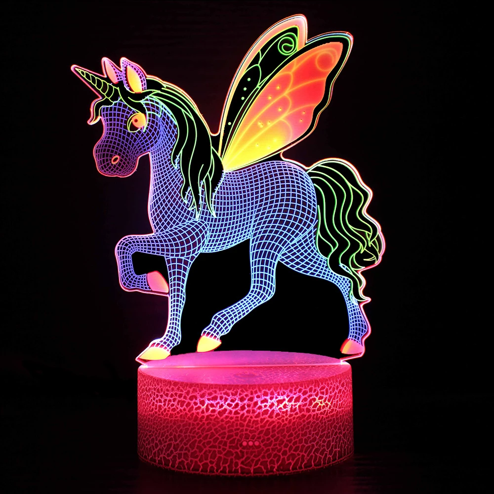 Luz de noche LED 3D Kawaii de unicornios, lámpara de mesa de figura de  acción de Anime, decoración para habitación de niños, juguetes de arcoíris,  regalo de cumpleaños para niños y niñas|Figuras