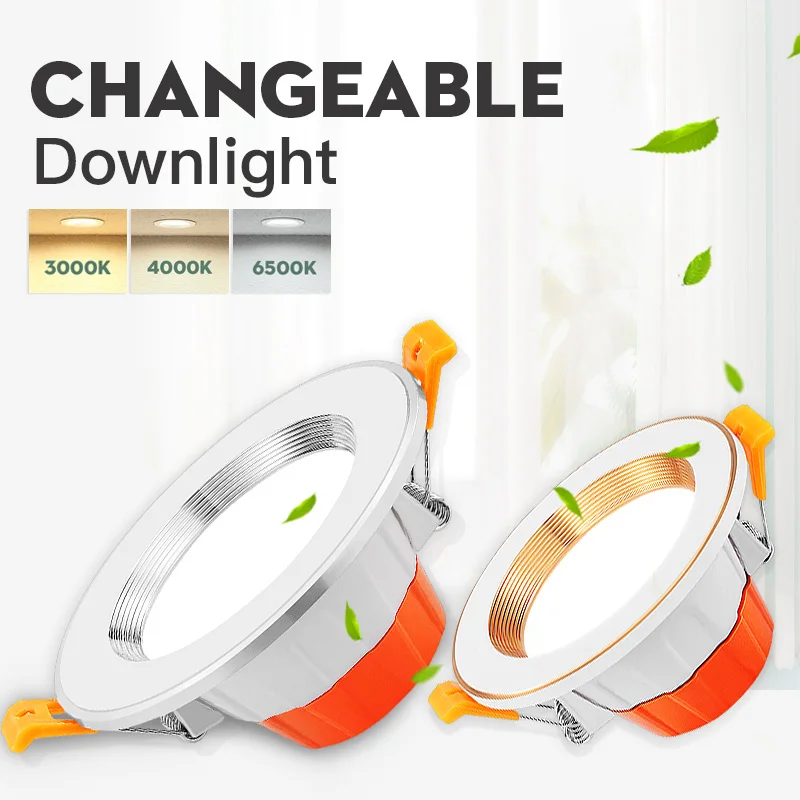 

LED Downlight 5W 9W Recessed Round Down Light Ceiling Lighting 3 Color Changeable AC 220V Spot Light For Kitchen Indoor Lighting