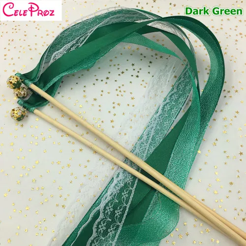 DARK GREEN Свадебные ленты палочки Блестящая лента кружева стример Фея лента на палочке с колокольчиками день рождения лента палочки свадебные фото реквизит - Цвет: DARK GREEN