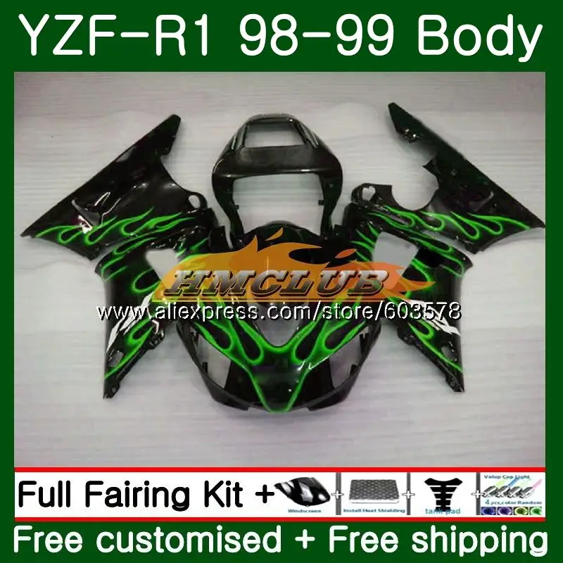 Для кузова Yamaha YZF R 1 YZF 1000 YZF1000 YZF R1 1998 1999 58CL. 19 комплект YZF-1000 YZF-R1 98 99 YZFR1 98 99 обтекатель зеленый пламя - Цвет: No. 1