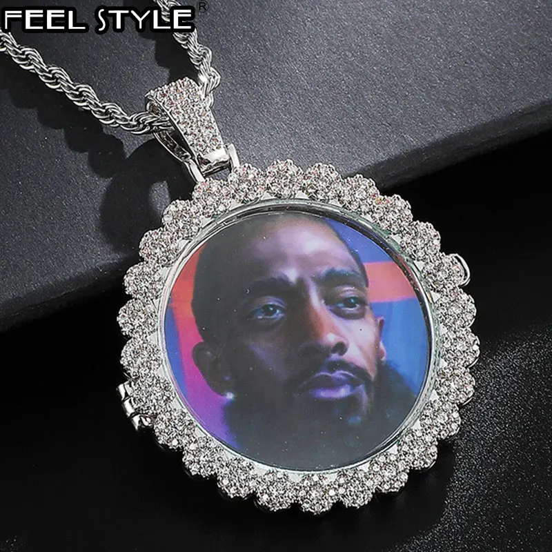 

Hip Hop Custom Made Photo Roundness Openable Iced Out Bling Cubic Zircon Personalized Necklace & Pendant For Men Jewelry