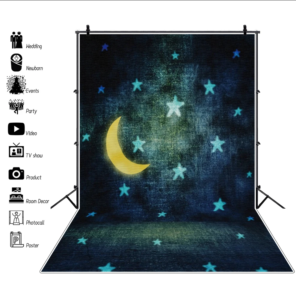 

Laeacco Photo Backgrounds Golden Moon Shiny Star Grunge Gradient Solid Color Party Baby Child Photography Backdrop Photocall