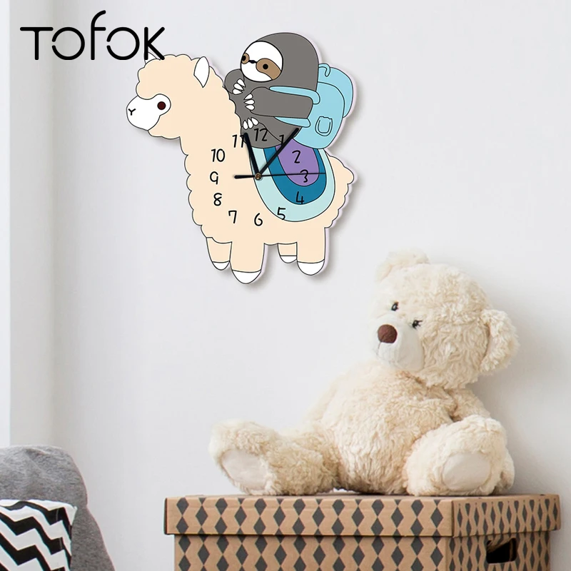 

Tofok 3D Lovely Alpaca Wall Silent Clock Fashion Home Living Room Background Hanging Clock Time Checking Kids Room Nursery Decor