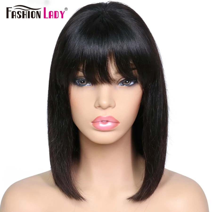 US $115.77 13x4 Human Hair Wigs With Front Bang Brazilian Wig Pre Plucked Straight Bob Wig Lace Front Human Hair Wigs Remy Hair