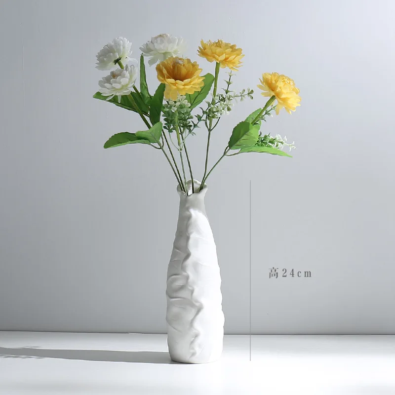 Ceramic Coffee Table Vase Vegetarian Dry Flower Inserter Desktop Decoration Home Decoration Handmade Three-piece Lotus Leaf - Цвет: D