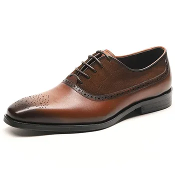 

Genuine Cow Leather Square Toe Splice Men Party Shoes Designer Dress Shoes Black Brown Lace-up Fashion Italian Shoes