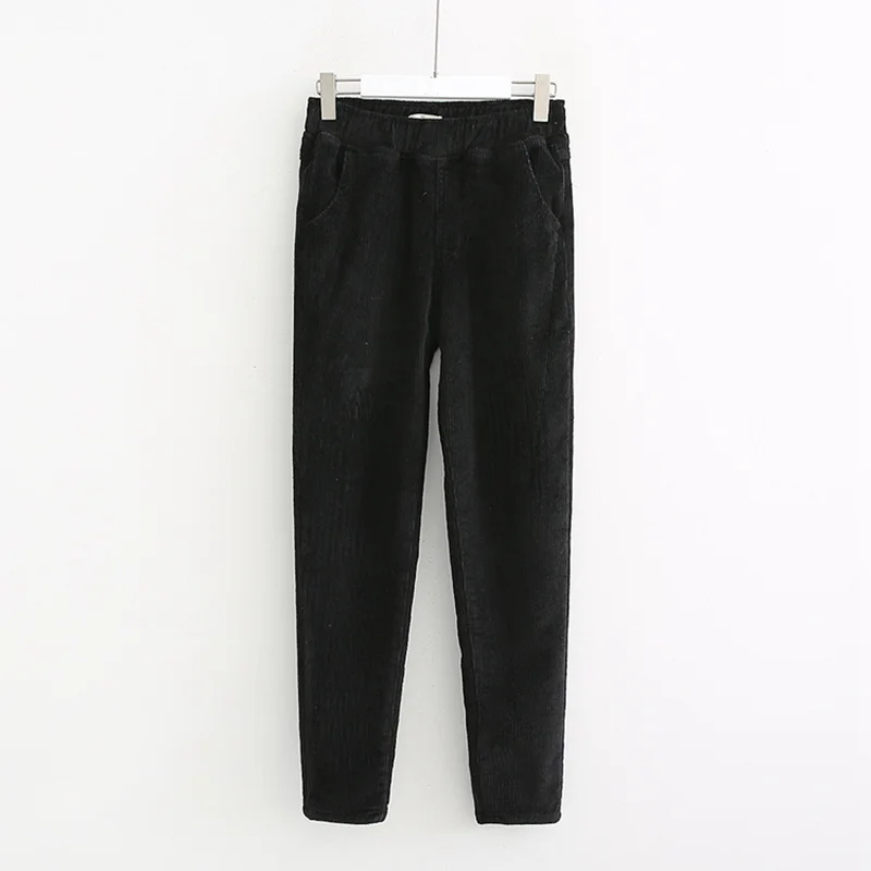 black pants Женские винтажные вельветовые брюки с эластичной резинкой на талии, повседневные брюки с карманами, большие размеры, осенне-зимние штаны, женские свободные шаровары, C5905 - Цвет: black pants