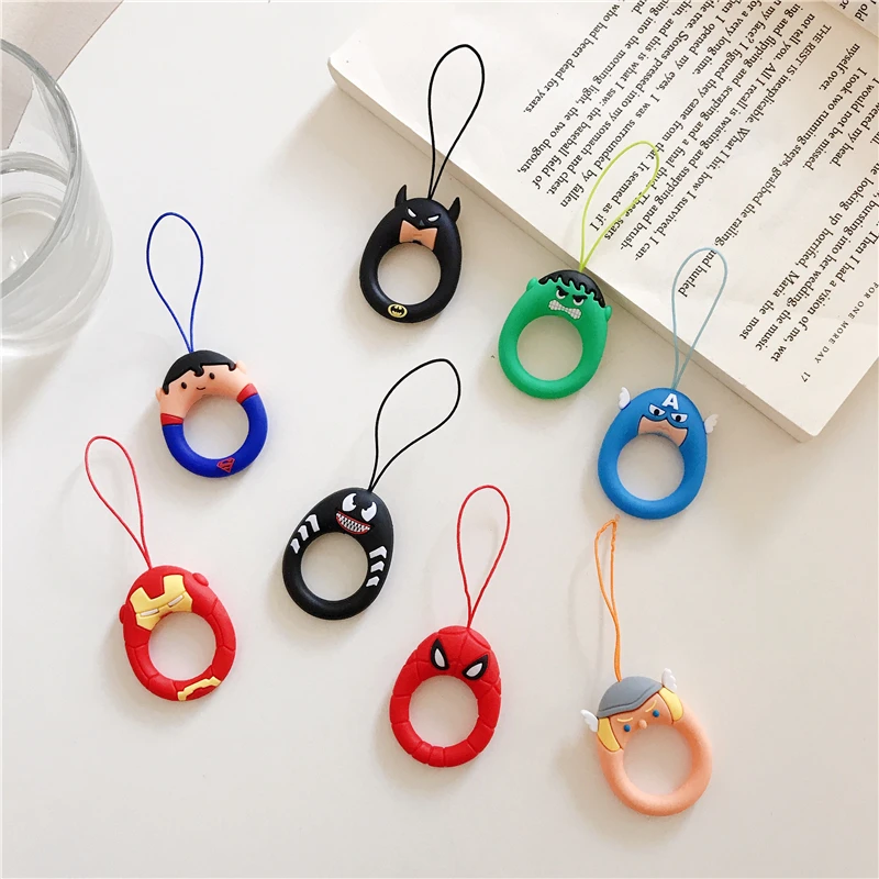 Hero series Cartoon phone strap Silicone Pendant Mobile Phone Straps Cute ring straps for iPhone Huawei Smart Phone