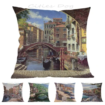 

Arches in Venice, painting art in European and American towns square pillow case Cushion cover bar sofa pillow cushions covers