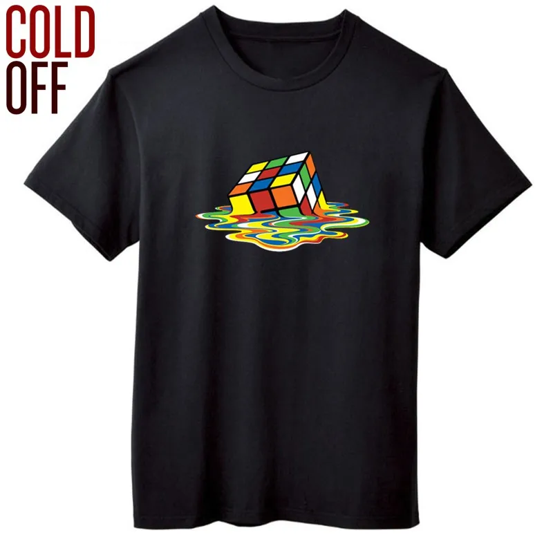 

COLD OFF 100% cotton loose melting cube print men T shirt casual loose summer men tshirt cool o-neck t-shirt male men tee shirts