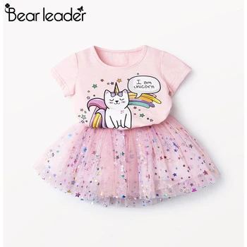 

Bear Leader Girls Princess Dresses 2020 New Fashion Kids Cat Cartoon Girl Elegant Vestidos Rainbow Sequins Baby Kids Clothing