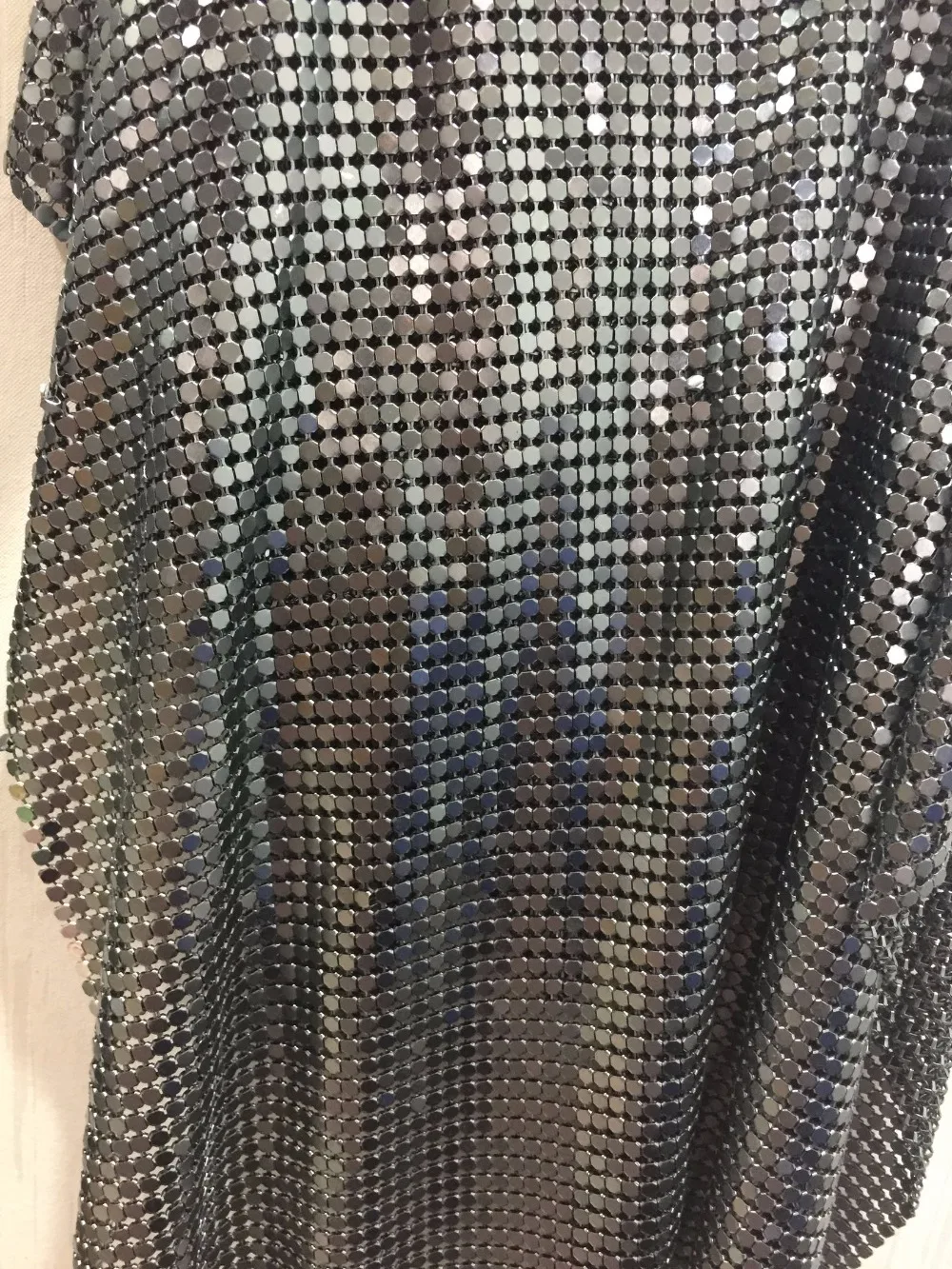 

45*150cm High quality Gunmetal metallic metal mesh sequin fabric curtains sexy women evening dress tablecloth swimwear Cosplay