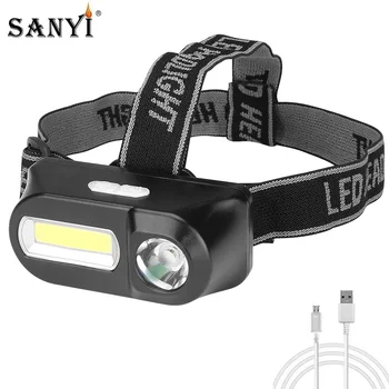 

Portable Mini Headlight 6 Modes XPE+COB LED Headlamp USB Rechargeable Head Flashlight Built-in 18650 Battery Camping Lantern