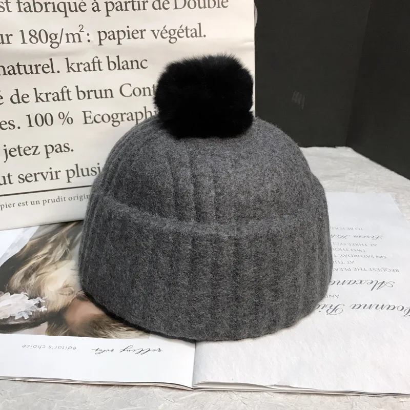 01910-jinri151-pompon Зимняя шерстяная Милая однотонная женская шапка Skullies Beanies, женская шапка для отдыха на открытом воздухе