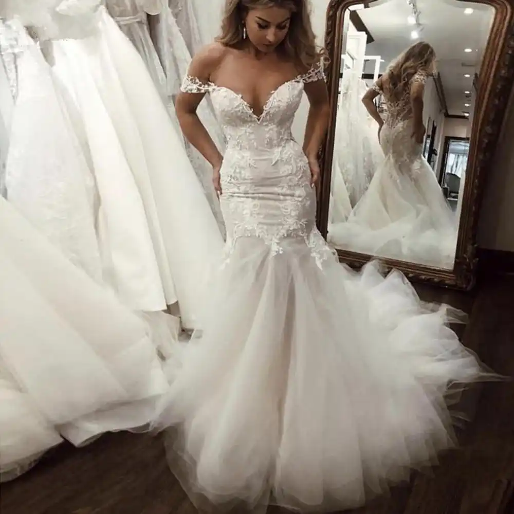 Vestidos De Novia De Sirena De Encaje Unico Sexy 2020 Escote En V Profundo Del Hombro Vestidos De Novia Ver A Traves De Los Vest Aliexpress