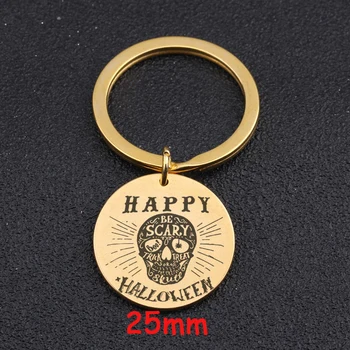 

Round Stainless Steel Keychain Happy Halloween Gift Make Trouble Scary Jewelry Stick Figure Skull Head Key Ring