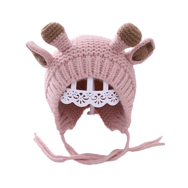 Зимняя вязаная теплая шапка для маленьких девочек и мальчиков с милым рогом