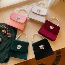 Женская сумочка с цветком из кристаллов, винтажная Женская сумочка с жемчужной ручкой, вечерняя сумка, женские сумки на плечо, повседневная женская сумка через плечо