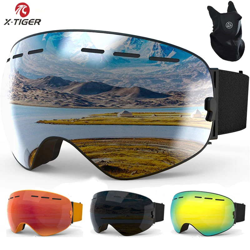 X TIGER фирменные лыжные очки унисекс двухслойные UV400 незапотевающие большие для