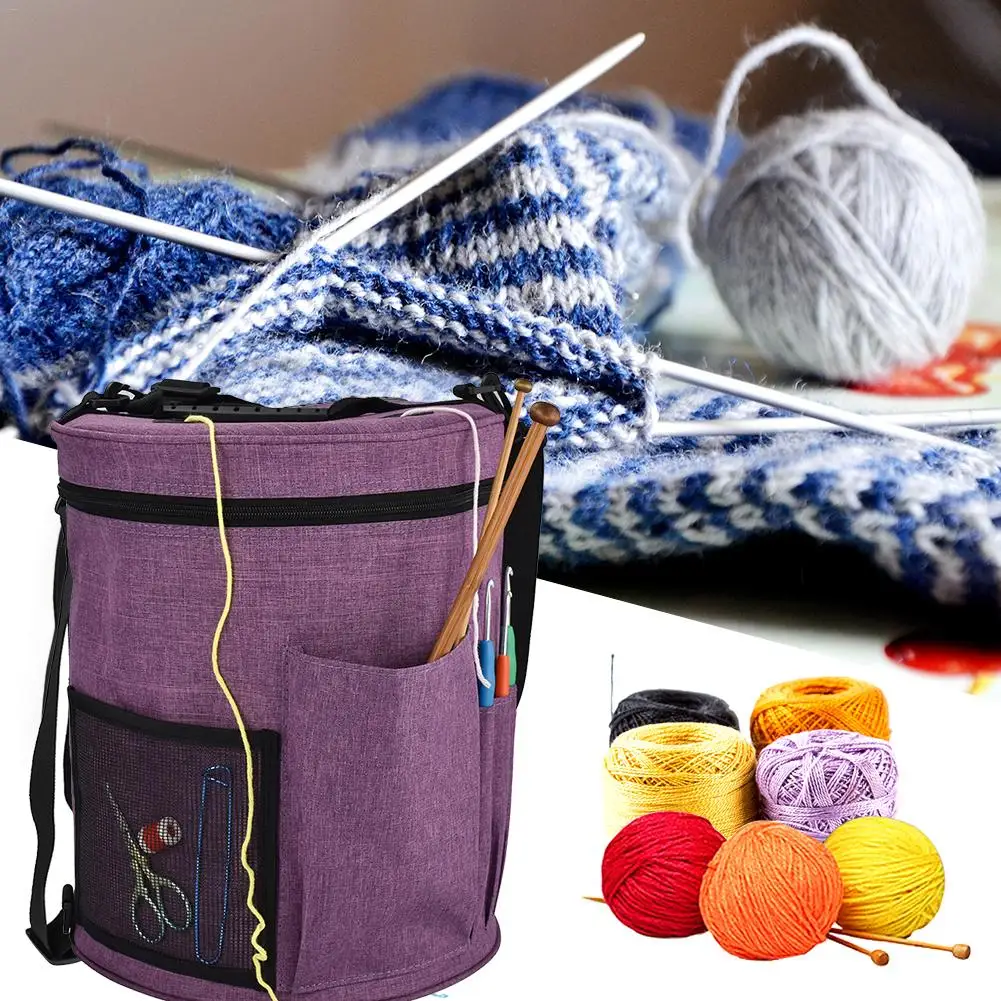 

Cylinder Mesh Wool Storage Bag Knitted Basket Weaving Round Basket Tool Tote Line Yarn Crochet Thread Hanging Organizer Box