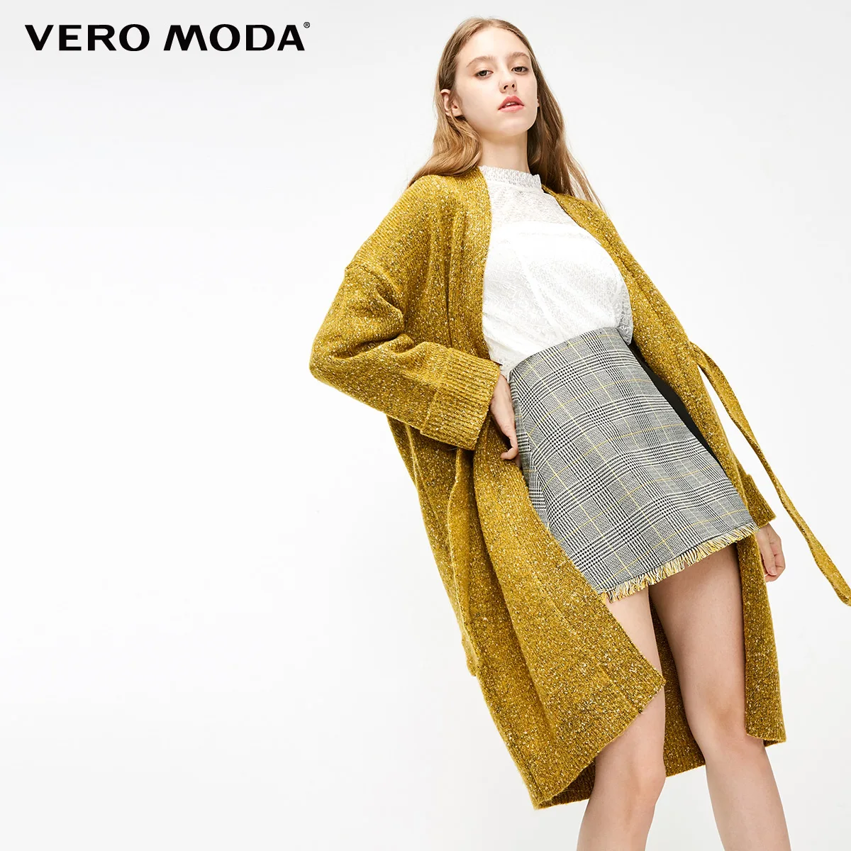Vero Moda Женская Осенняя О-образная Талия галстук-ап Тяжелая трикотажная куртка кардиган | 318325503 - Цвет: Palisander green
