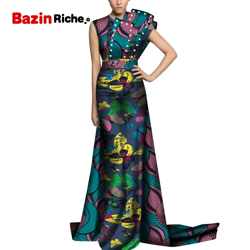 Новые Bazin Riche Африканские свадебные платья для женщин Дашики печати жемчуг Платья для вечеринок Vestidos африканская одежда для женщин WY5152 - Цвет: 13
