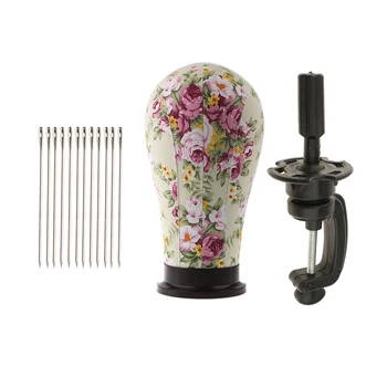 

21" Pastoral Cork Canvas Block Mannequin Head Manikin Wig Styling Head Set with Tabletop Clamp for Making Wigs with 12pcs Pins