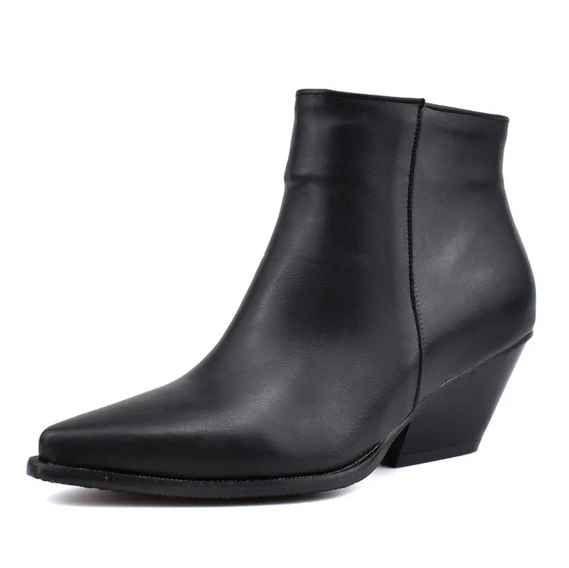 

US4-13 Womens Pointed Toe Ankle Boots Snake Skin Pattern Chunky High Heel Side Zip Shoes Gladiator 3Colors Plus Size Western New