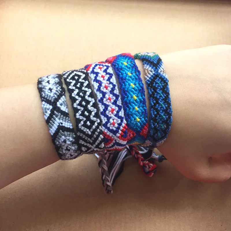 Colourful Fabric Rope Cord Bracelet Boho Colourful Ethnic Cotton Bracelet Stainless Steel Magnetic Closure Casual Surfer Festival