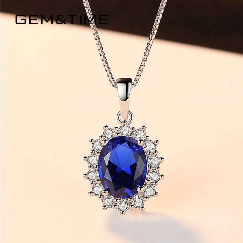 Gem& Time, элегантное овальное ожерелье с подвеской в виде принцессы Дианы, сапфира, для женщин, 925 пробы, Серебряное колье, ожерелье, ювелирное изделие, подарок